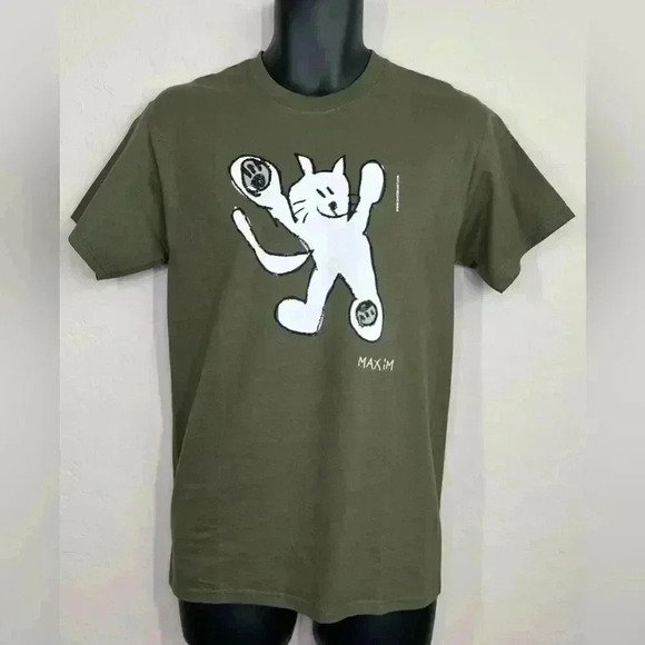 MAXIM’S ART | Unisex Cat Art Tee | Olive | Size S - Picture 1 of 4